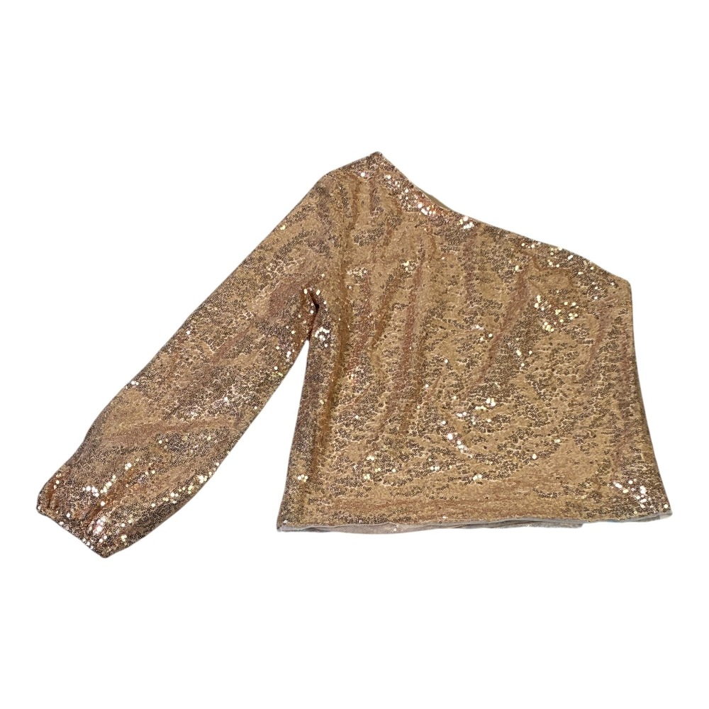 NWT Cupshe Gold Sequin One Shoulder Long Sleeve Top Going Out Date Night Size S - Picture 2 of 8